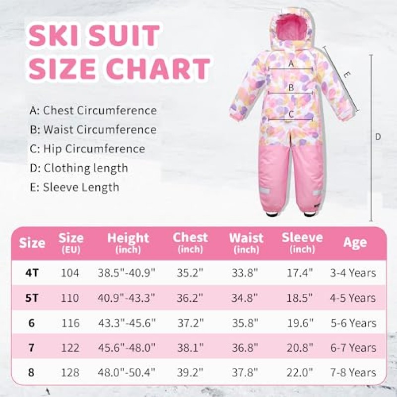 어린이를위한 Yueta Snowsuit 방수 원피스 스키 복 스노우 점프 슈트 겨울 스노우 보드에 따뜻하게 유지
