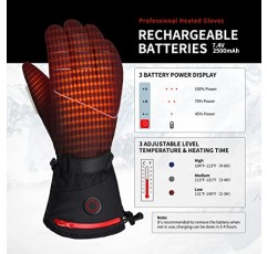 2600mAh 충전식 배터리로 구동되는 남성용 여성용 가열 장갑, 터치 스크린 3 온도 설정이 가능한 전기 손난로 야외 스포츠 하이킹 스키를 위한 조절 가능한 방수 겨울 장갑