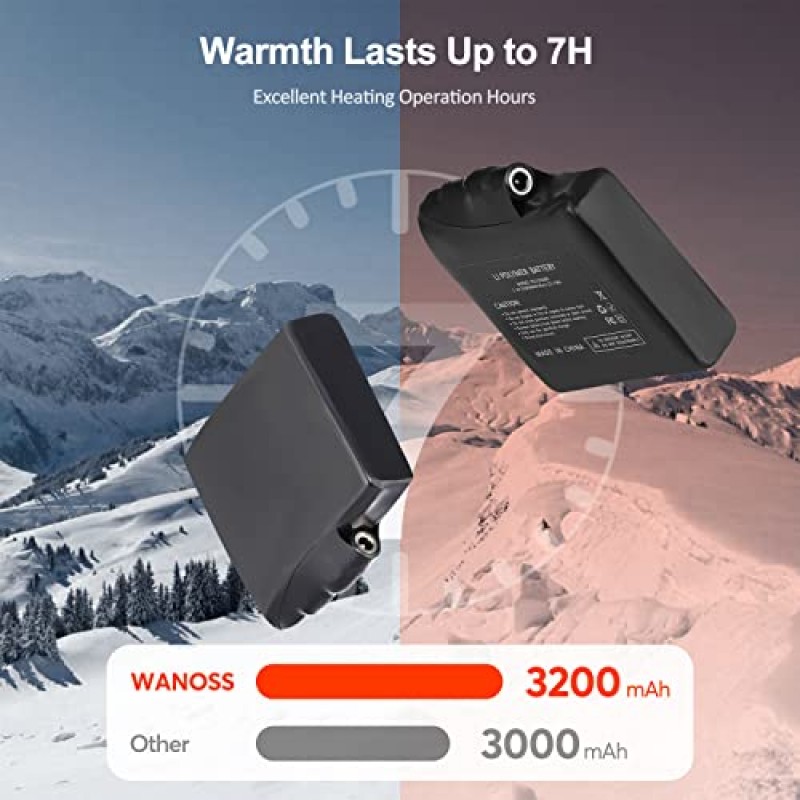 남성 여성용 WANOSS 가열 장갑, 터치 스크린 호환 즉시 열 3200mAh 전기 충전식 모바일 가열 장갑, 야외 사이클링 사냥 스키를 위한 3가지 온도 설정 레벨