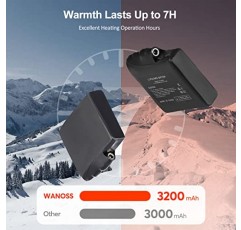 남성 여성용 WANOSS 가열 장갑, 터치 스크린 호환 즉시 열 3200mAh 전기 충전식 모바일 가열 장갑, 야외 사이클링 사냥 스키를 위한 3가지 온도 설정 레벨