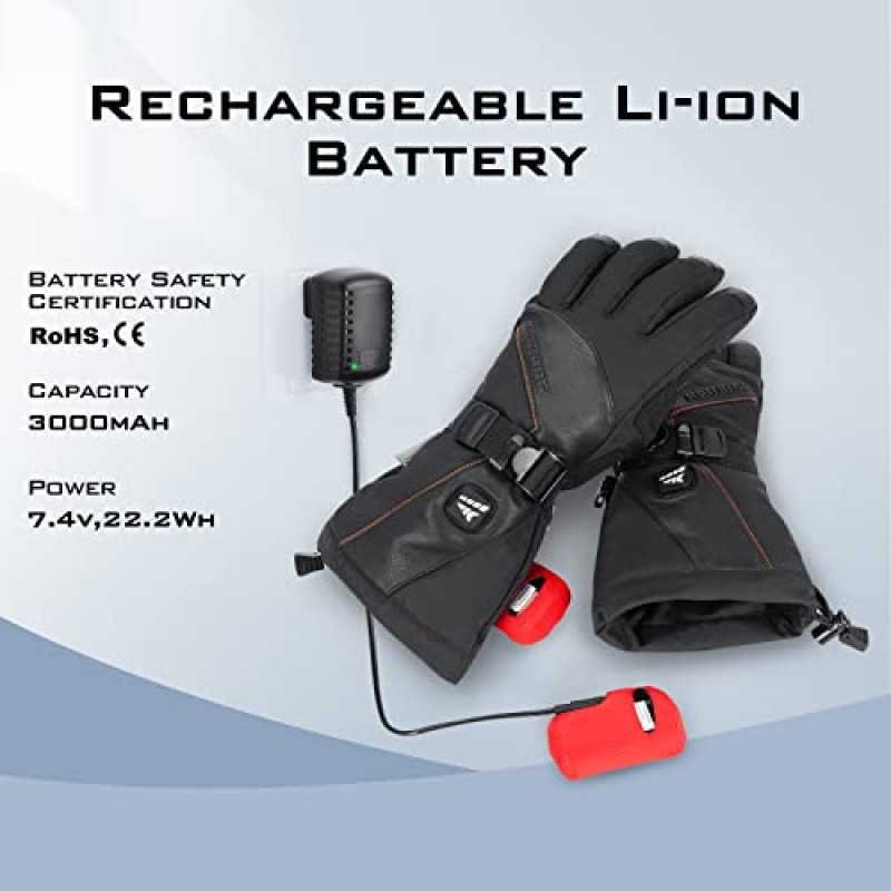 KastKing Polar Blast 가열 장갑, 3000mAh 7.4V 충전식 전기 배터리, 안전한 따뜻함, 얼음 낚시 방수, 여성용 남성용 겨울 눈 장갑