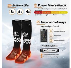 ThxToms 남성 여성용 전기 가열 양말, 앱 제어 기능이 있는 5000mAh 충전식 배터리 가열 양말, 2023 야외 라이딩 사냥 하이킹 스키 선물용 온난화 겨울 양말 업그레이드, 2 쌍