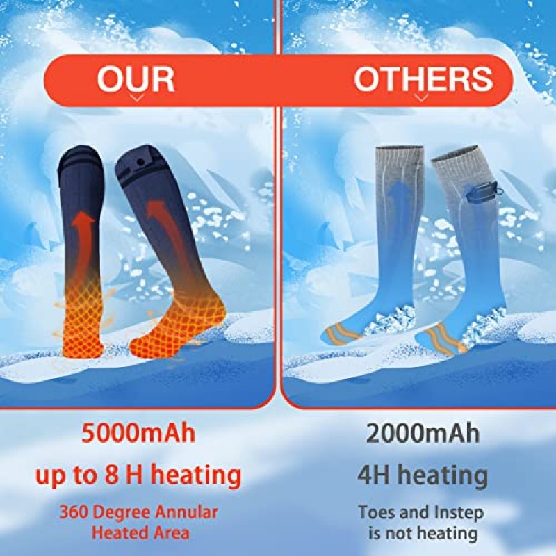 Heaime 가열 양말 남성 여성 발 따뜻하게 충전식 배터리 5V 5000mAh 야외 스키 사냥 캠핑을위한 전기 양말