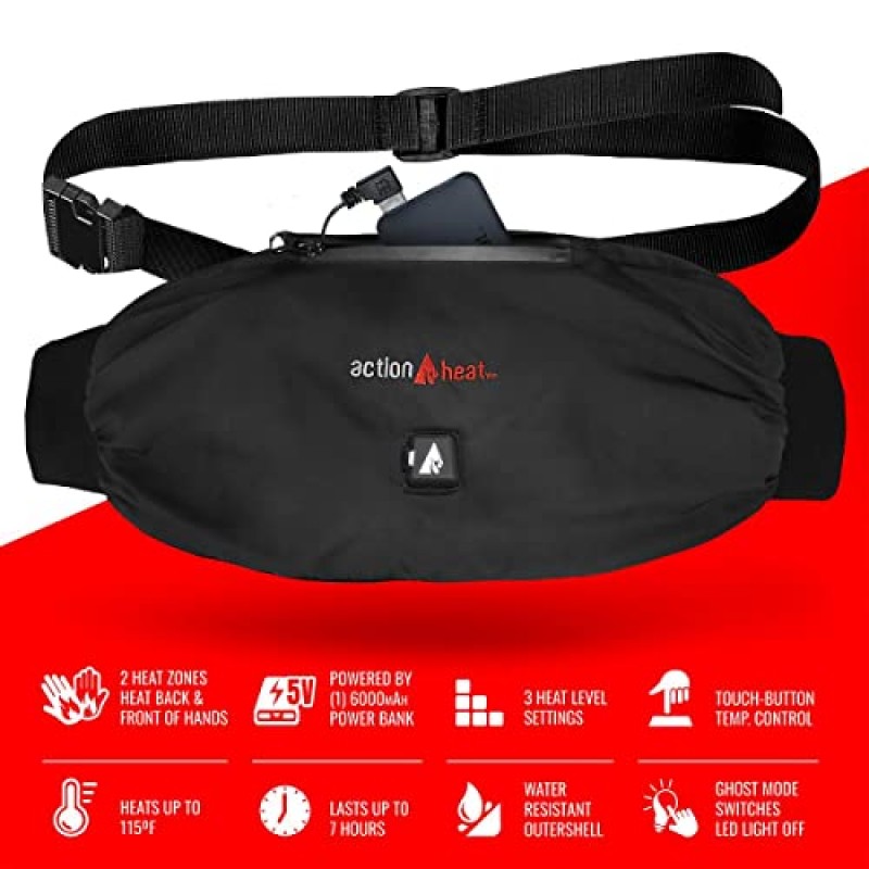 ActionHeat 5V 배터리 가열식 손난로 머프 – 가열 패널 내장, 조절 가능한 스트랩, 3가지 온도 설정