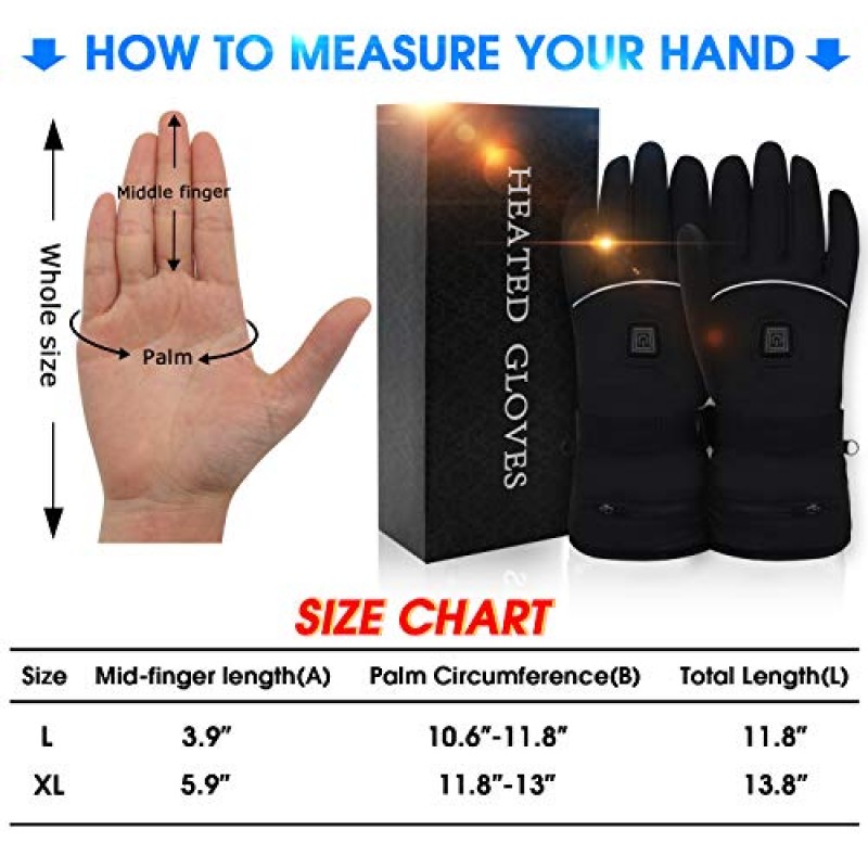 여성과 남성을위한 Autocastle 가열 장갑, 7.4V 충전식 배터리 작동 장갑 세척 가능한 전기 가열 손 따뜻하게