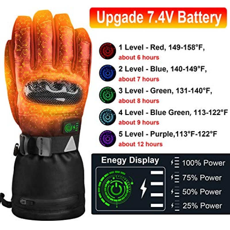 남성용 여성용 가열 장갑 - 7.4V 5000 mAh 배터리 포함 오토바이, 야외 작업 충전식 전기 가열 장갑