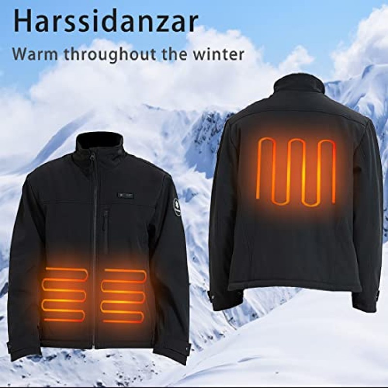 Harssidanzar 남성용 가열 재킷 배터리 팩 없이 손난로로 방수 처리