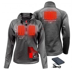The Warming Store ActionHeat 5V 배터리 가열 1/2 지퍼 풀오버 ​​셔츠 여성용, 3존 가열, 터치 버튼 기술