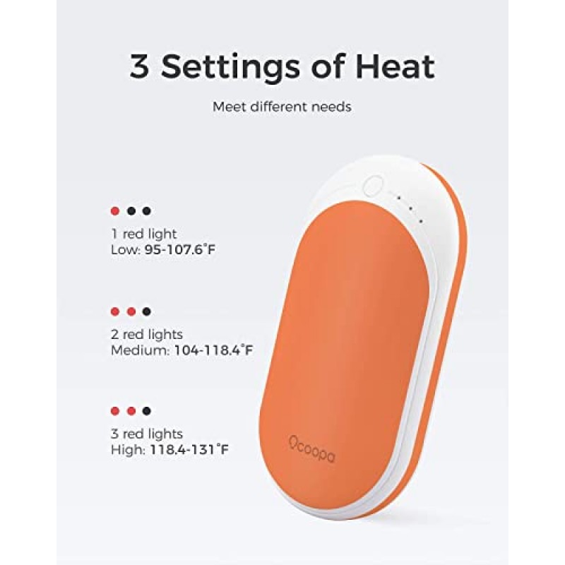 OCOOPA 2팩 손난로 충전식, 5200mAh 전기 휴대용 포켓 히터, 118s, 주황색 및 파란색