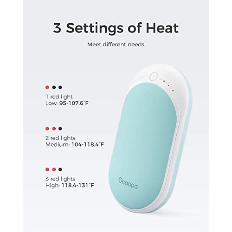 OCOOPA 2팩 손난로 충전식, 5200mAh 전기 휴대용 포켓 히터, 118s, 주황색 및 파란색