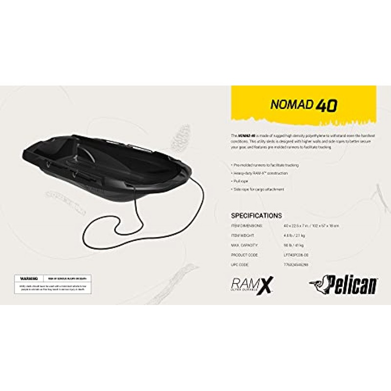 Pelican - NOMAD 40 - LFT40PC06 - 다목적 다용도 썰매 –– 터보건 – 튼튼한 폴리에틸렌 – 높은 벽 – 안전하고 안전함