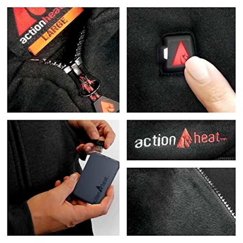 ActionHeat 충전식 5V 배터리 가열 후드티 - 남녀공용, 터치 작동 기능이 있는 가열 후드티, 3중 가열 시스템