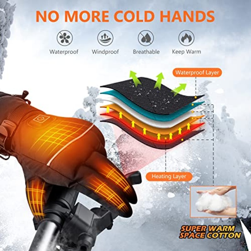 충전식 3000mAh 배터리가 장착된 남성 및 여성용 KROSA -30°F 가열 장갑, 야외 스키 사냥 사이클링 낚시, 열 겨울 터치스크린 크리스마스 Giftoor 스포츠 사냥 사이클링 하이킹 낚시를 위한 전기 방수 오토바이 장갑