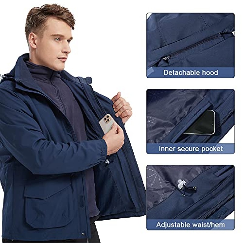 CAMEL CROWN Mens 3-in-1 스키 자켓 방수 겨울 코트 비 야외 하이킹을위한 따뜻한 산 스노우 자켓