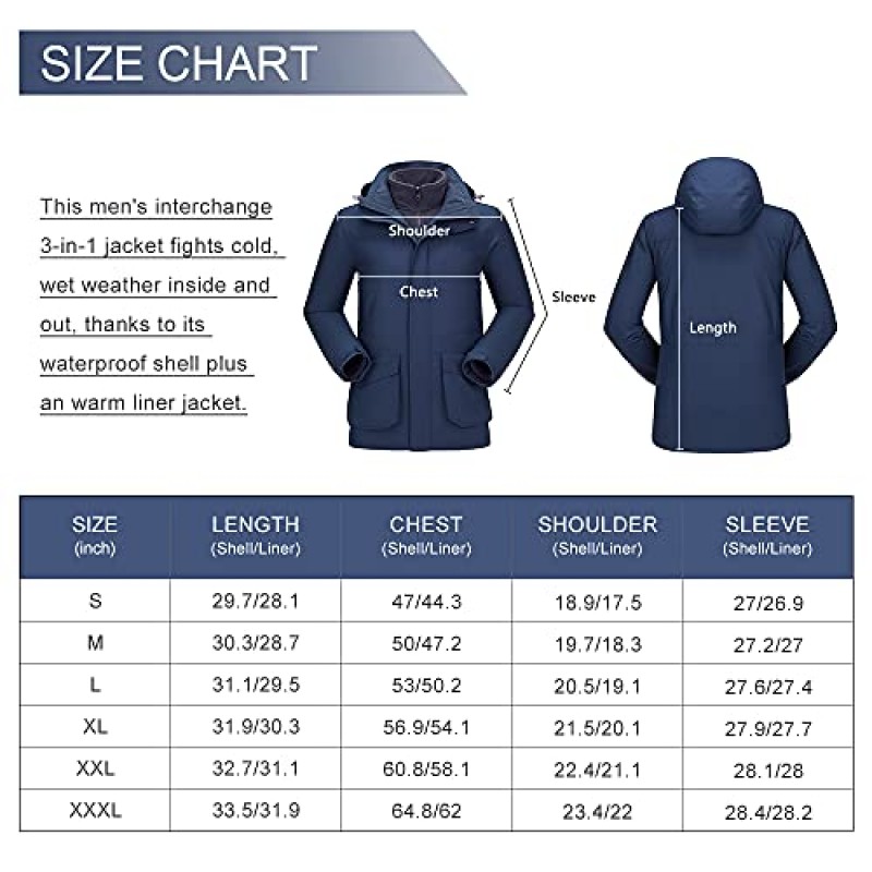 CAMEL CROWN Mens 3-in-1 스키 자켓 방수 겨울 코트 비 야외 하이킹을위한 따뜻한 산 스노우 자켓