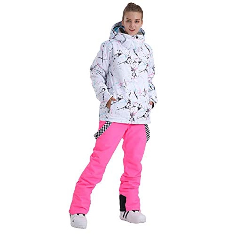 GSOU SNOW 스키 세트 여성용 스키 재킷 및 바지 Snowsuit 스노우 보드 코트 복장 따뜻한 후드 방수 방풍 절연
