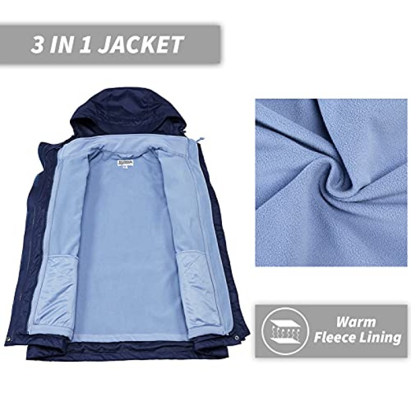 33,000ft 여성용 3 in 1 후드 방수 코트 겨울 스키 하이킹 레인 재킷 Softshell Fleece Lined Raincoat Windbreaker