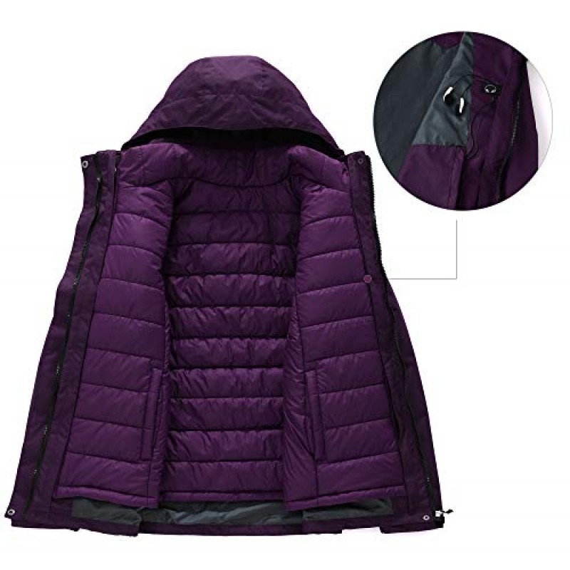 MDENOVO 여성용 3 in 1 스키 자켓 방수 퍼퍼 내부 따뜻한 겨울 코트 스노우 보드 마운틴 자켓