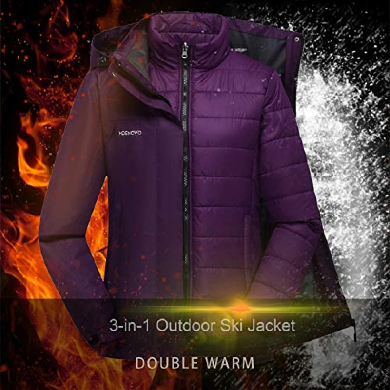 MDENOVO 여성용 3 in 1 스키 자켓 방수 퍼퍼 내부 따뜻한 겨울 코트 스노우 보드 마운틴 자켓