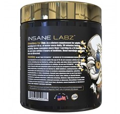 Insane Labz 사이코틱 골드, 고자극제 운동 전 파우더, 극도로 지속되는 에너지, 집중력, 펌프 및 지구력(베타 알라닌 포함), DMAE 중타르트레이트, 부스터 없음