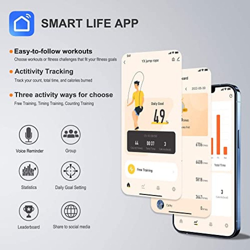 wigore 줄넘기, 스마트 라이프를 갖춘 스마트 줄넘기 APP 데이터 분석, 피트니스용 HD LED 디스플레이가 포함된 충전식 리튬 배터리 내장 줄넘기 - 남성, 여성, 어린이, 소녀를 위한 피트니스 선물