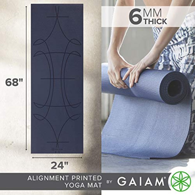 Gaiam 요가 매트 - 모든 유형의 요가, 필라테스 및 바닥 운동을 위한 프리미엄 6mm 인쇄 두꺼운 미끄럼 방지 운동 및 피트니스 매트(68