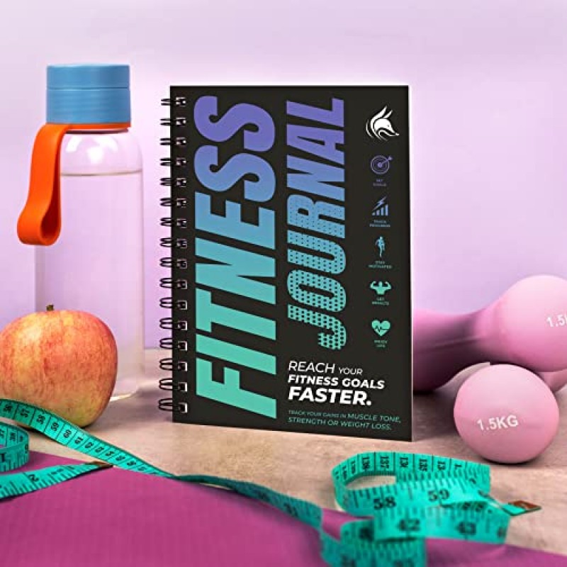 Clever Fox 피트니스 저널 운동 일지 - 여성과 남성을 위한 일일 피트니스 플래너 운동 저널. 나선형 제본, 라미네이트 커버, 두꺼운 페이지, A5(하늘색 및 남색)