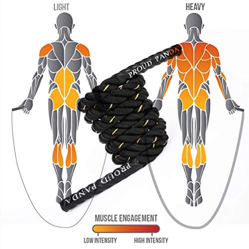 피트니스 2LB/3LB/5LB용 무거운 줄넘기, 남성 및 여성을 위한 가중 성인 줄넘기 운동 배틀 로프, 전체 신체 운동, 근력 및 근육 강화를 위한 체육관에서의 파워 트레이닝