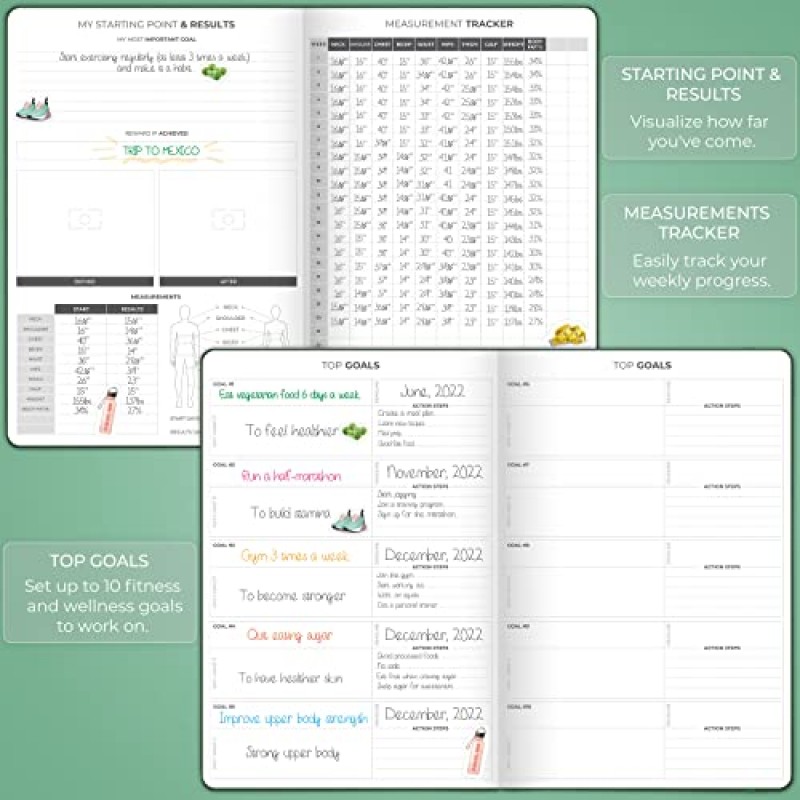 Clever Fox Fitness Journal PRO – 식사 플래너 및 습관 추적기가 포함된 일일 운동 플래너 – 여성 및 남성을 위한 체육관 운동 일지 – 피트니스 플래너 노트 – 6개월 지속, 7x10인치 - 포레스트 그린
