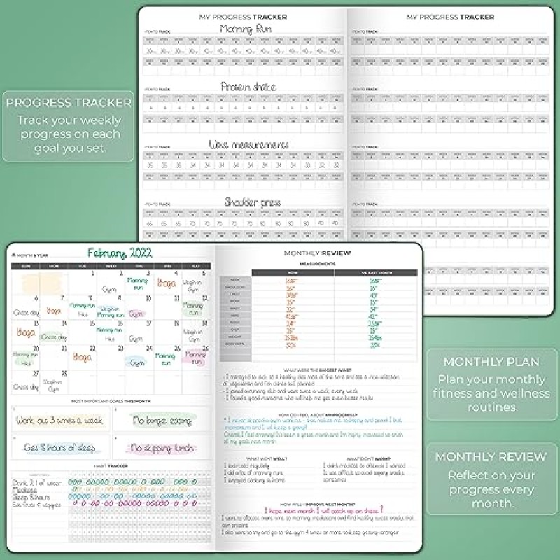 Clever Fox Fitness Journal PRO – 식사 플래너 및 습관 추적기가 포함된 일일 운동 플래너 – 여성 및 남성을 위한 체육관 운동 일지 – 피트니스 플래너 노트 – 6개월 지속, 7x10인치 - 포레스트 그린