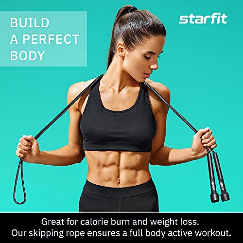 피트니스 및 운동용 STARFIT 경량 줄넘기 - 플라스틱 손잡이가 있는 조절 가능한 줄넘기 - 크로스핏, 체육관, 유산소 운동 및 지구력 훈련을 위한 엉킴 방지 줄넘기 - 운동용 줄넘기