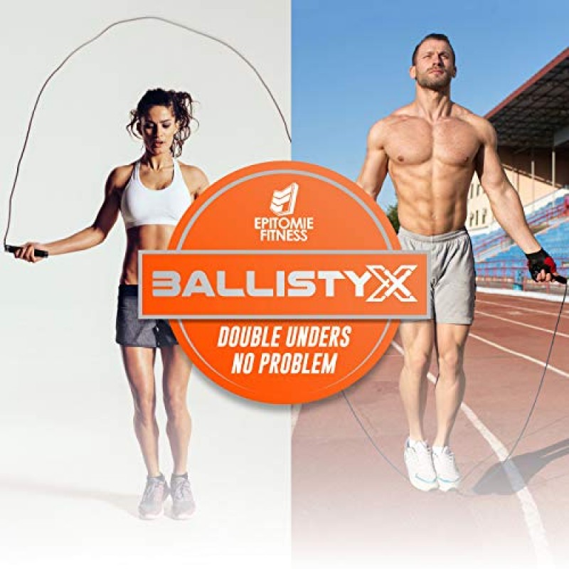 Ballistyx 줄넘기 - 360도 회전, 강철 손잡이, 실리콘 그립 및 2개의 조절 가능한 케이블이 포함된 프리미엄 속도 줄넘기 - 크로스핏, 체육관 및 홈 피트니스 운동 등에 적합