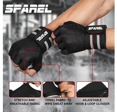 손목 랩 지원이 있는 남성용 SPAREL 운동 장갑 남성용 역도 장갑, 체육관 장갑, 리프팅, 훈련, 피트니스 및 운동을 위한 손바닥 보호 기능이 있는 통풍형 역도 장갑