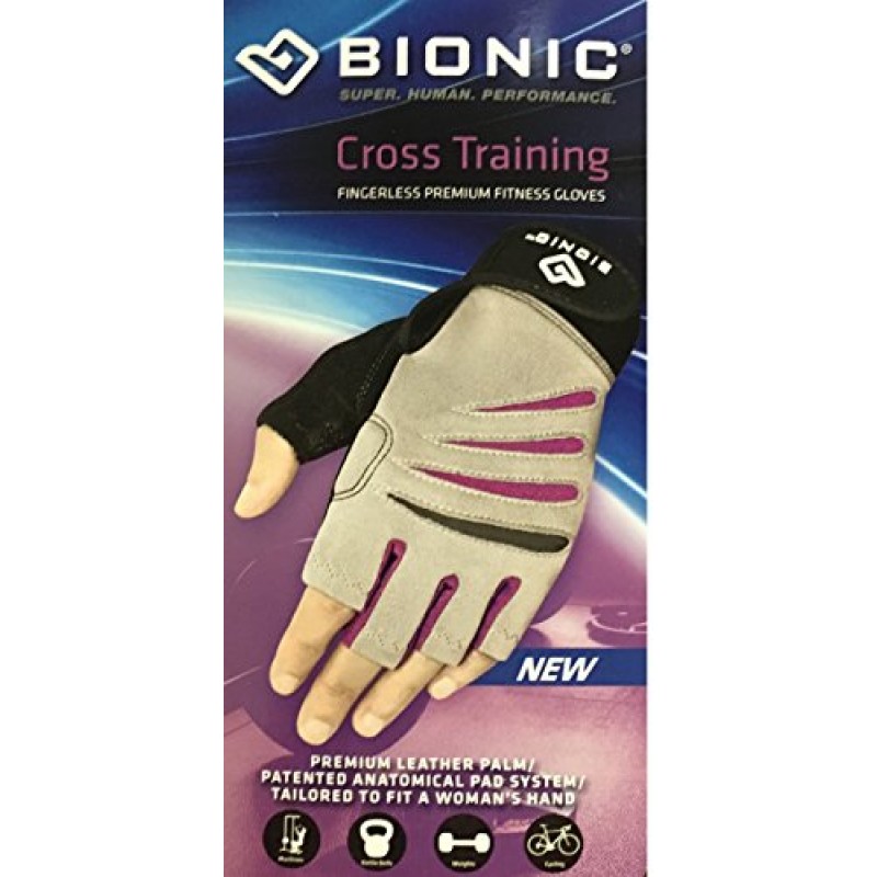 BIONIC Glove 여성용 프리미엄 손가락 없는 피트니스 장갑(내추럴 핏 기술 포함), 그레이/퍼플(한 쌍)