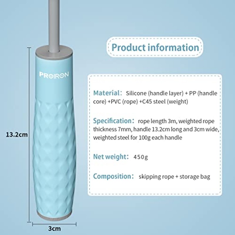 PROIRON 건너뛰는 밧줄 이중 가중 줄넘기 1LB 지구력 체중 감량을 위한 조절 가능한 추가 두꺼운 7mm 가중 줄넘기 크로스핏 MMA 심장 강화 및 운동을 위한 엉킴 방지 이중 지방 연소