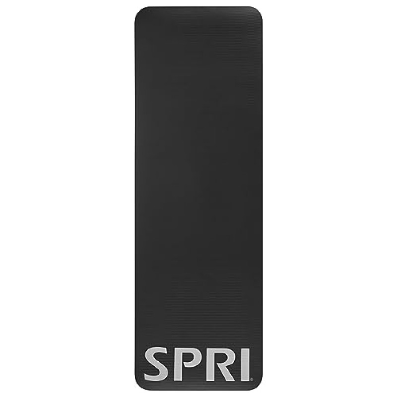 SPRI 12mm 프로 피트니스 매트 - 바닥 운동, 윗몸일으키기, 팔굽혀펴기, 스트레칭, 토닝 및 일반 피트니스를 위한 두꺼운 운동 매트 - 미끄럼 방지 질감, 쿠션형, 운반용 스트랩이 있는 휴대용 롤링 매트