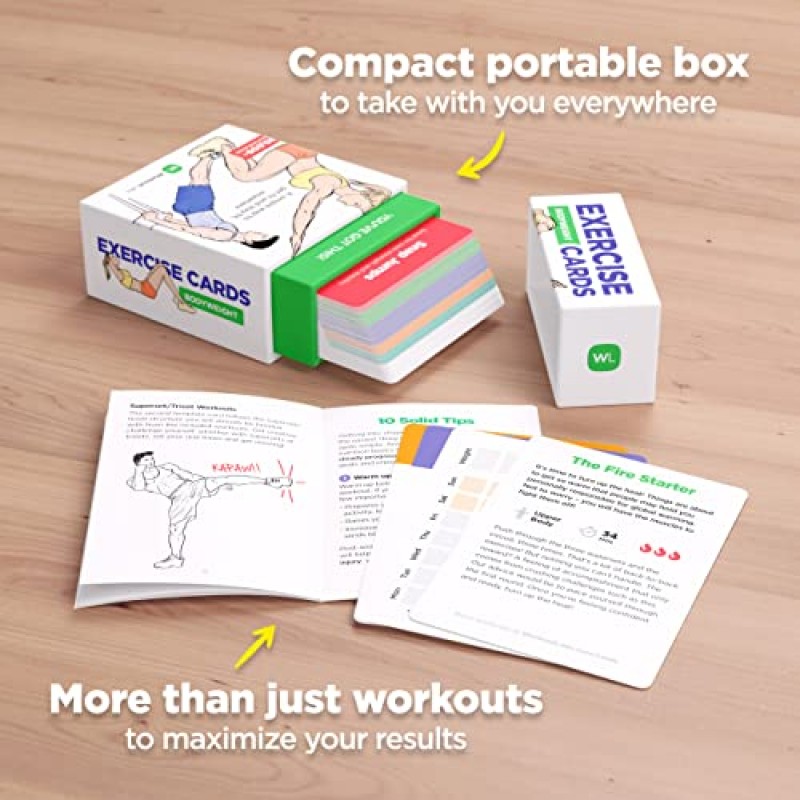 WorkoutLabs 운동 카드: 체중 – 60가지 운동과 12가지 장비 없는 루틴이 포함된 여성 및 남성을 위한 프리미엄 홈 & 체육관 운동 플래시 카드 데크 · 방수 플라스틱 피트니스 플래시 카드