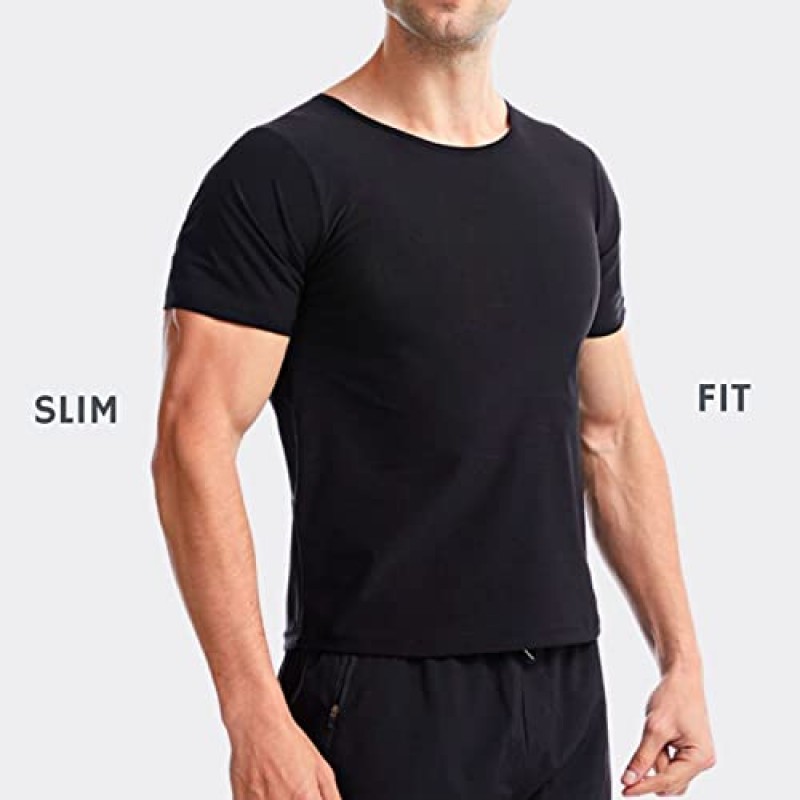 NANOHERTZ 사우나 땀복 체중 감소 Shapewear 탑 셔츠 허리 조끼 트레이너 운동 운동 피트니스 체육관 반팔 남성
