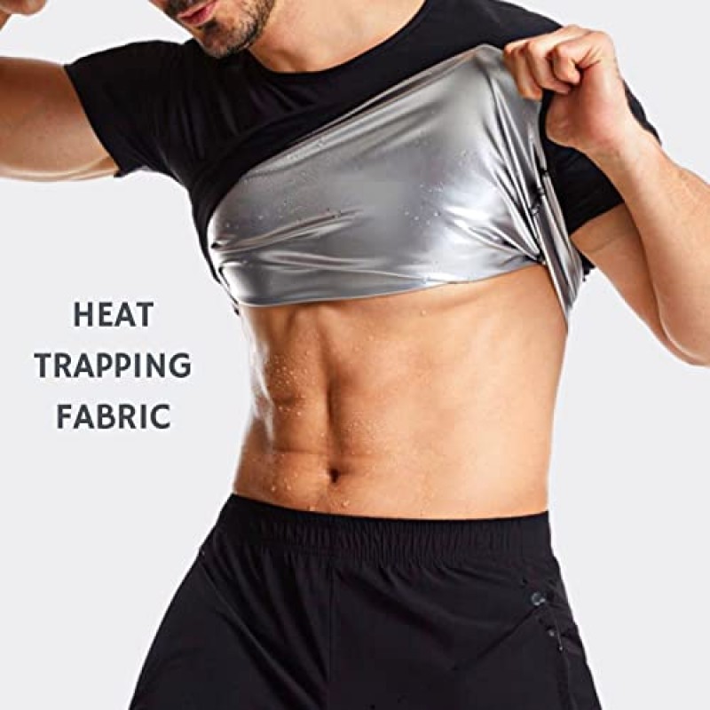 NANOHERTZ 사우나 땀복 체중 감소 Shapewear 탑 셔츠 허리 조끼 트레이너 운동 운동 피트니스 체육관 반팔 남성