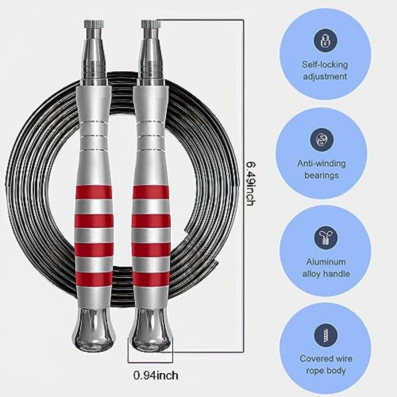 줄넘기, GUMWIG 가중 줄넘기 Φ 4mm, 9.8ft 길이 줄넘기 자동 잠금 알루미늄 복싱 속도 줄넘기 전문 훈련, 피트니스 여성 및 남성을 위한 조정 가능한 줄넘기