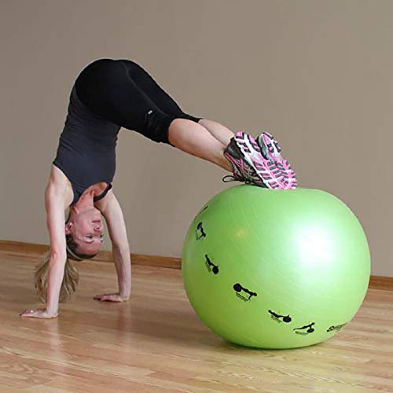 Prism Fitness 65cm, Green Smart Self-Guided Stability Ball – 운동, 요가, 필라테스, 사무용 볼 체어 등을 위한 운동 공, 쉽게 참조할 수 있도록 공에 인쇄된 13가지 운동