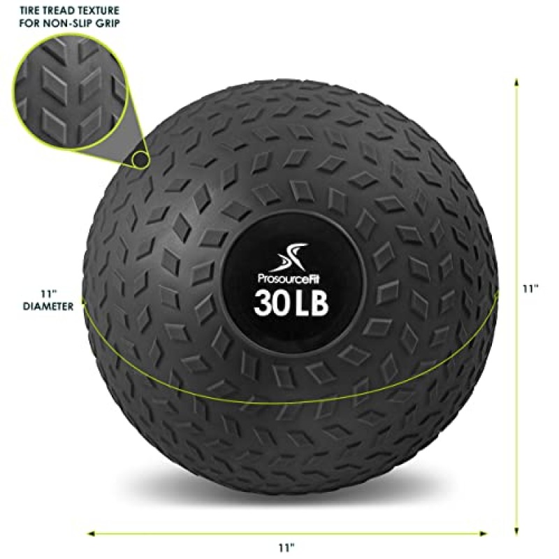 ProsourceFit 슬램 메디신 볼 5, 10, 15, 20, 25, 30, 50파운드 부드럽고 트레드 질감이 있는 그립 크로스 트레이닝, 근력 및 컨디셔닝 운동, 심장 강화 및 코어 운동을 위한 사하중 공