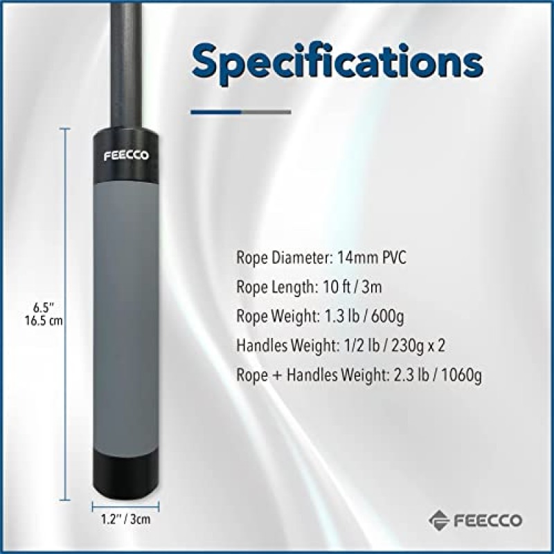 FEECCO 가중 줄넘기, 복싱, 무에타이 훈련, 피트니스, 크로스핏 운동용 조절 가능한 PVC 로프가 있는 무거운 줄넘기