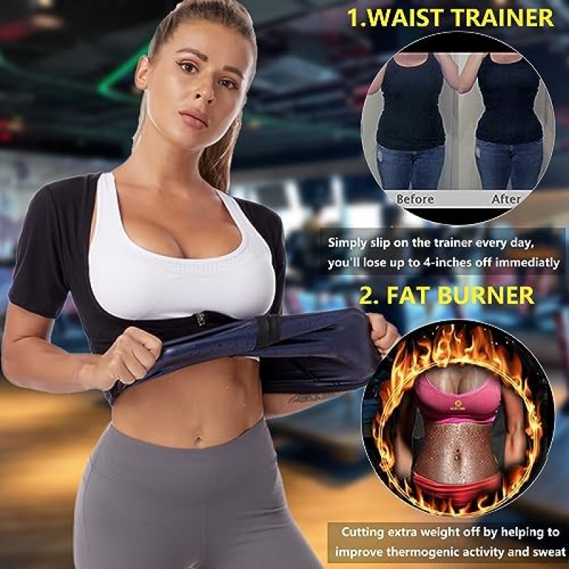 여성용 Fitever 사우나 정장 여성용 체중 감소 사우나 셔츠 땀 정장 허리 트레이너 조끼 피트니스 바디 셰이퍼 지퍼