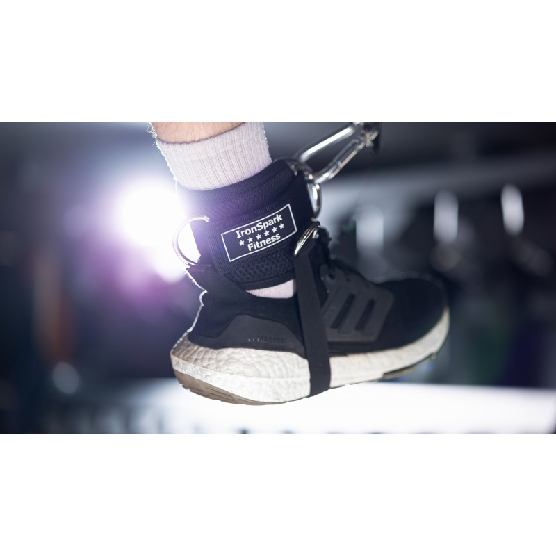 IronSpark Fitness 케이블 머신, 홈 트레이닝 및 체육관 케이블 부착용 5점 다목적 발목 스트랩 - 커프가 있는 20파운드 저항 밴드 - 다리 확장, 킥백, 둔근, 전신 운동