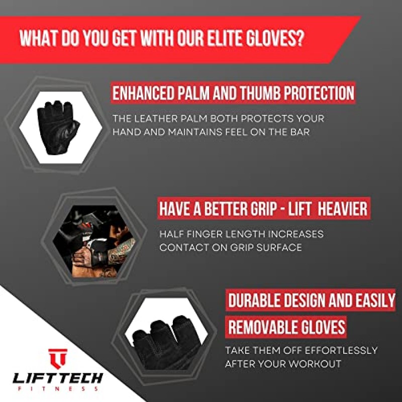 남성용 Lift Tech Fitness 엘리트 역도 장갑 - 블랙 & 화이트