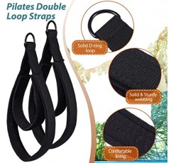 TOBWOLF 2PCS 필라테스 스트랩, 리포머용 필라테스 더블 루프 스트랩, 피트니스 D-링 스트랩 더블 루프 패딩, 필라테스 장비 D-링 운동 스트랩 홈 체육관 운동을 위한 요가 운동 액세서리