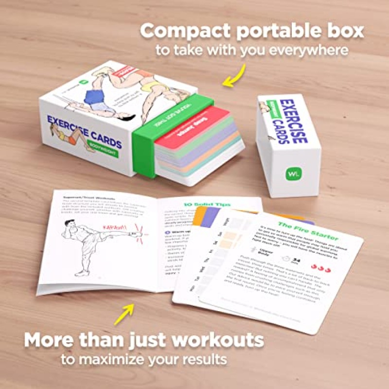WorkoutLabs 운동 및 요가 카드 장비 없이도 집에서 운동 및 요가 연습을 위한 종합 피트니스 번들 · 프리미엄 플라스틱 플래시카드 덱