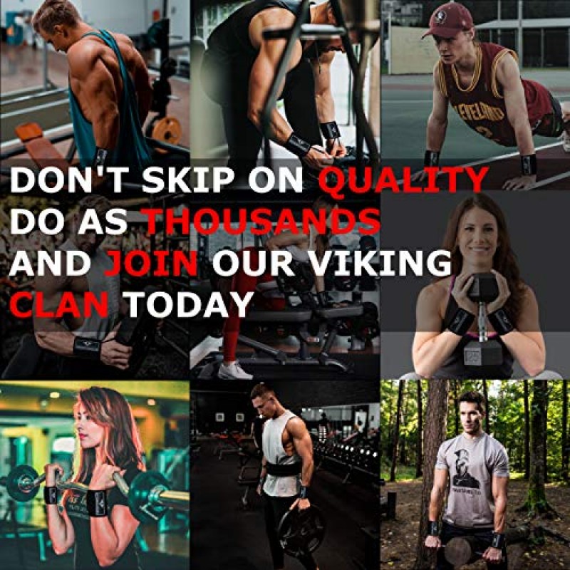 역도, 크로스핏, 보디빌딩 및 피트니스를 위한 VIKINGSTRENGTH 손목 보호대 지원. 통증 완화 및 회복을 위한 손목 랩. 남성 및 여성용 손목 스트랩 + V-Strength 운동 앱