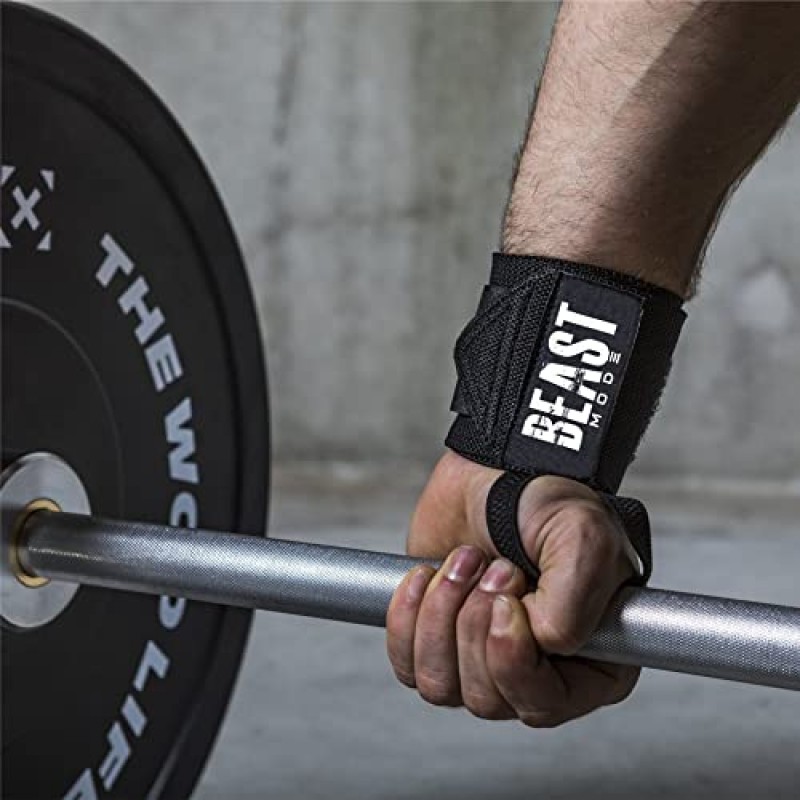 역도 남성 및 여성을 위한 STEIGEN FITNESS 손목 랩(경쟁 등급) 파워리프팅, 체육관 훈련, 보디빌딩, 데드리프트 스트랩, 손목 밴드를 위한 고강도 엄지 루프 체육관 랩이 있는 18